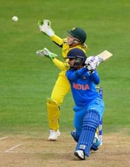 BRISTOL, ENGLAND - JULY 12:  India batsman Mithali Raj edges a ball to the boundary watched by Australia wicketkeeper Alyssa Healy during the  ICC Women's World Cup 2017  match between Australia and India at The County Ground on July 12, 2017 in Bristol, England.  (Photo by Stu Forster/Getty Images)